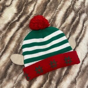 Child Christmas Elf Ears Green Red Striped Beanie Hat Toboggan Kid Size